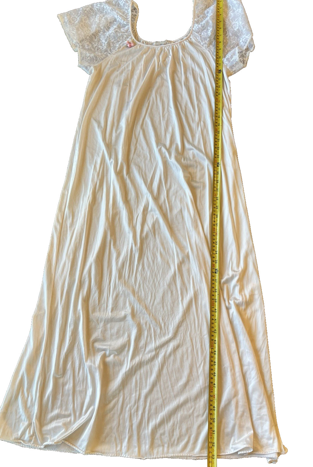 Vintage Val Mode Ivory Full-length Nightgown Lingerie with Puffy Lace Sleeves