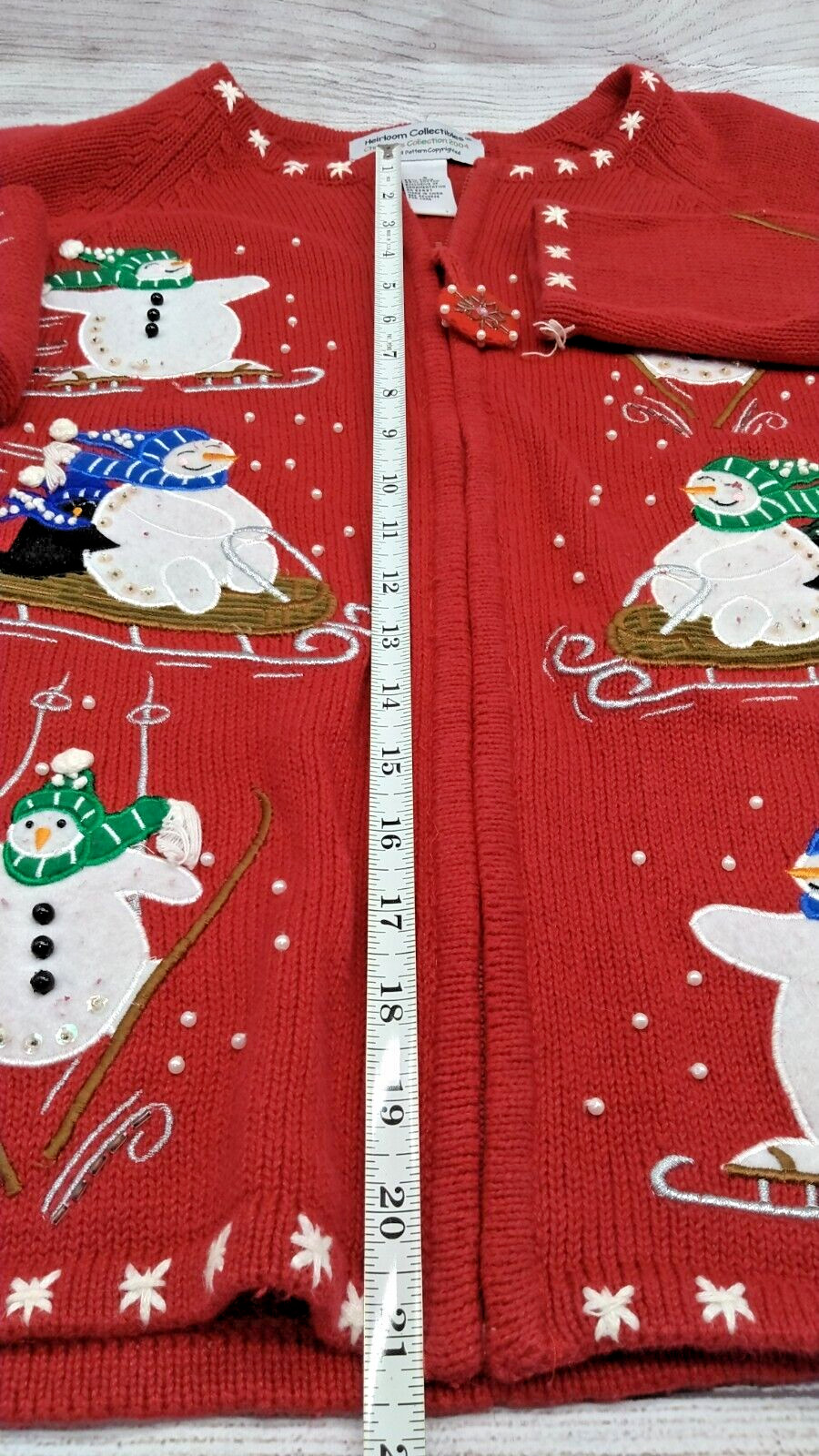 VTG 2004 Heirloom Collectables Christmas Winter Sweater Red Full Zip Size Small