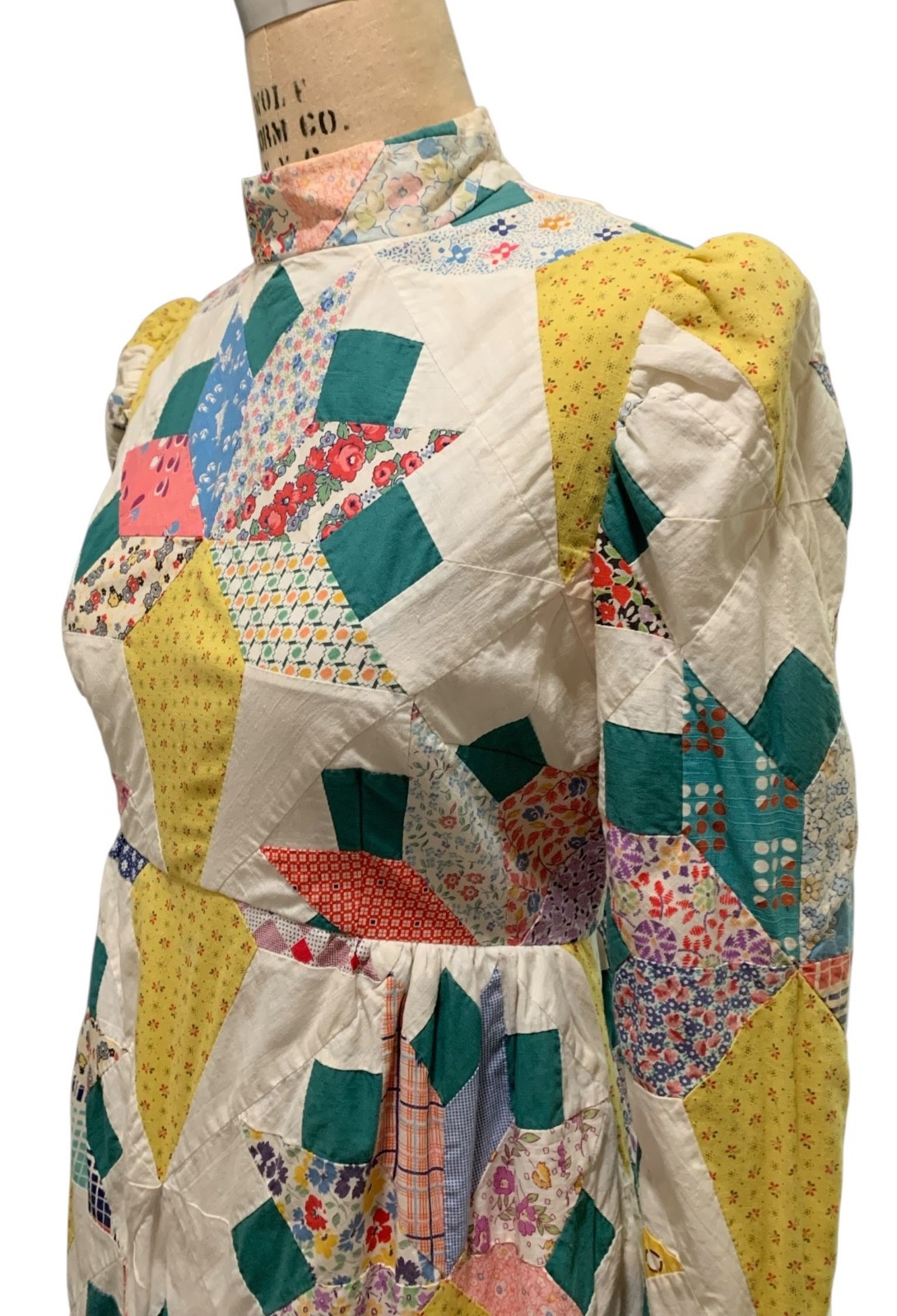 Vintage 70s Women&rsquo;s Antique Quilt American Folk Art LS Dress – Sz S/M – Wedding