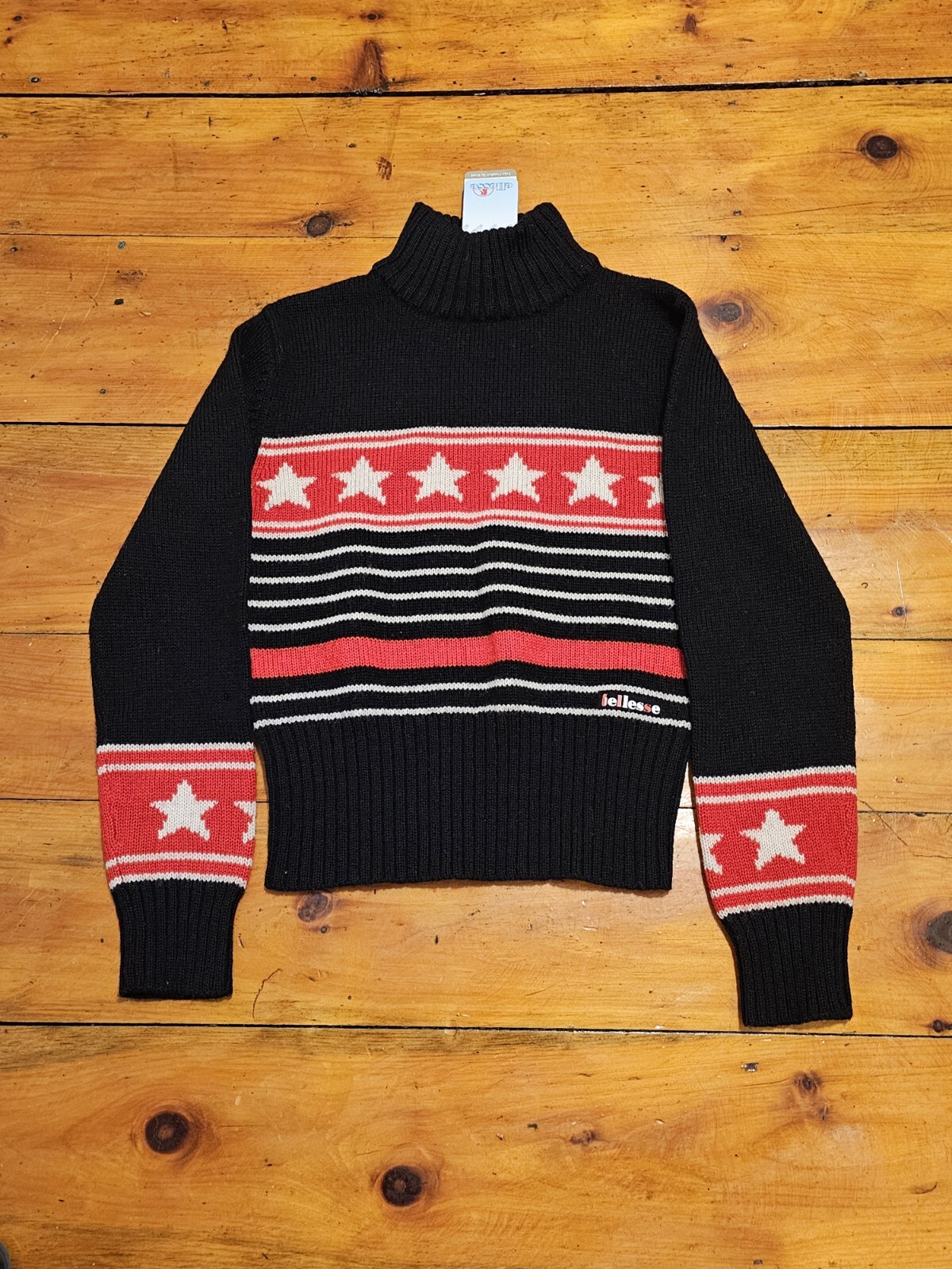 Vintage 70s 80s Ellesse Merino Wool Ski Sweater Italy Woolmark Womens US 8 NEW