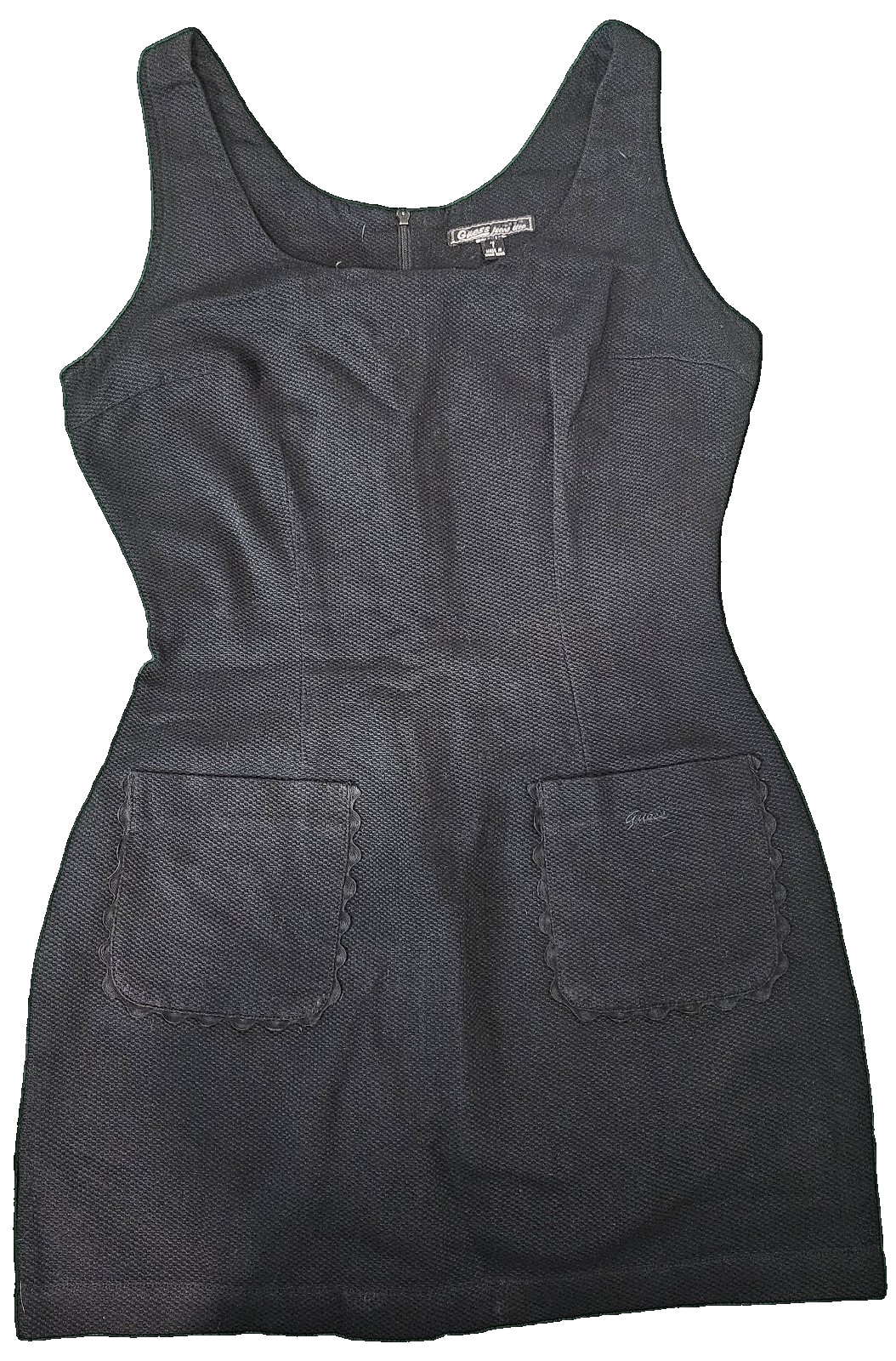 VTG 90s Guess Jeans Black Waffle Knit Mini Dress 6 Mod Preppy Coquette