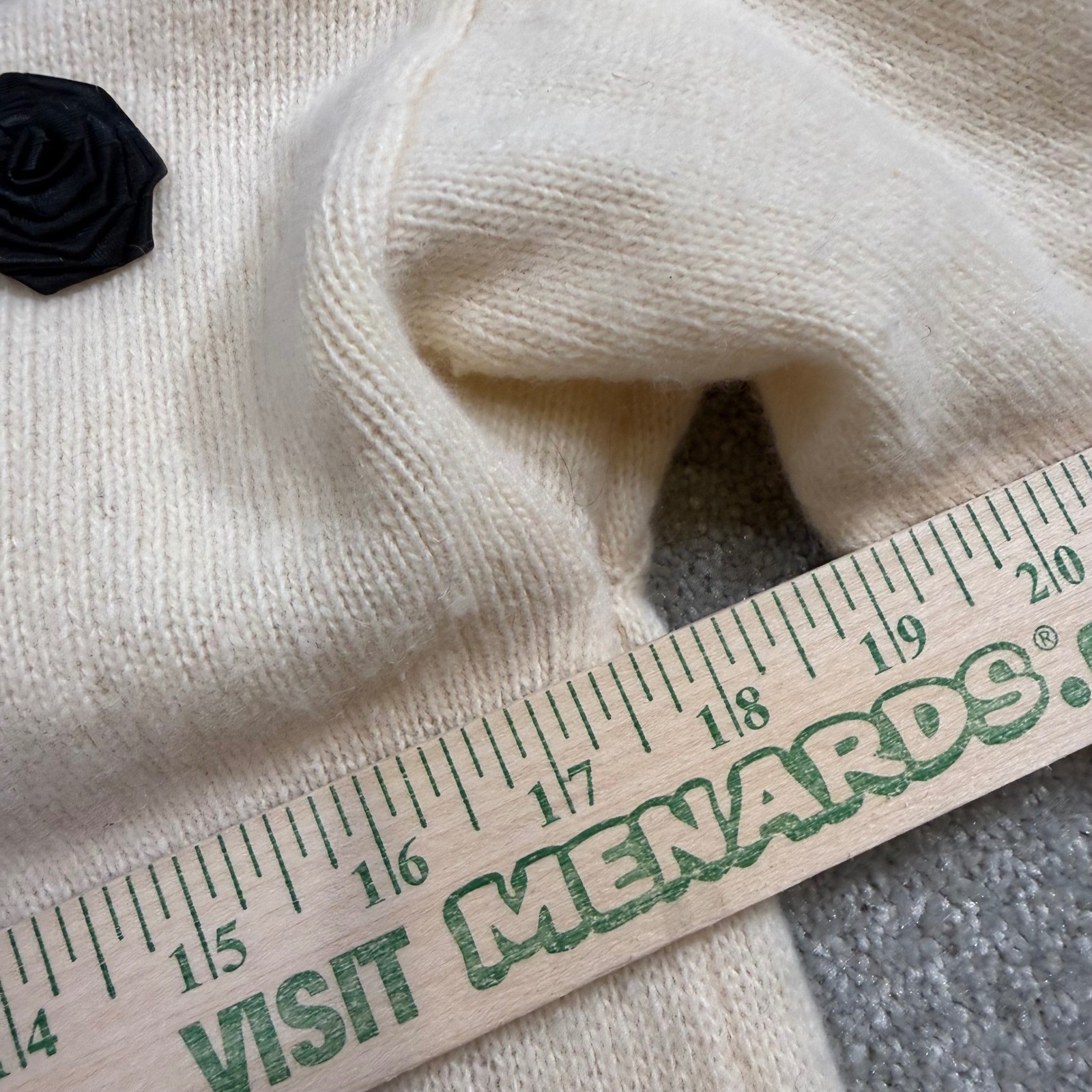 Vintage Angora Lambswool Satin Rosette Sweater Cream Distressed Medium Holes