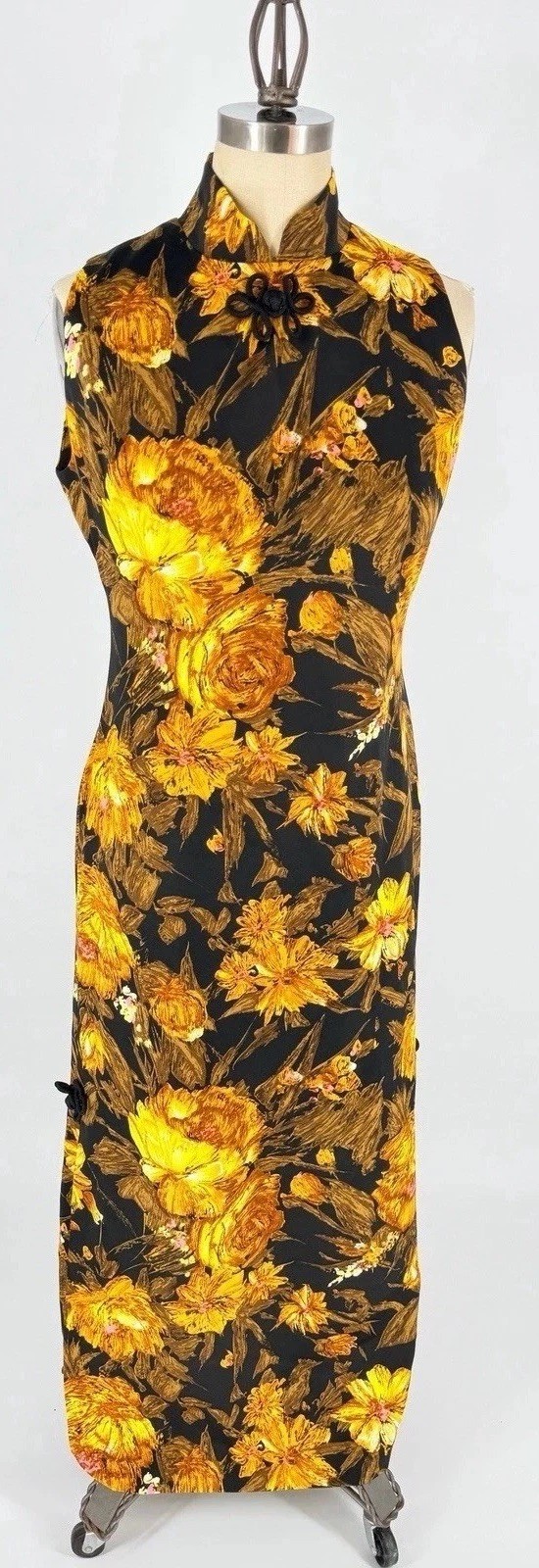 Vintage 60s 70s Cheongsam Qipao Dress Floral Maxi Made in Japan Size 8 S/M Retro