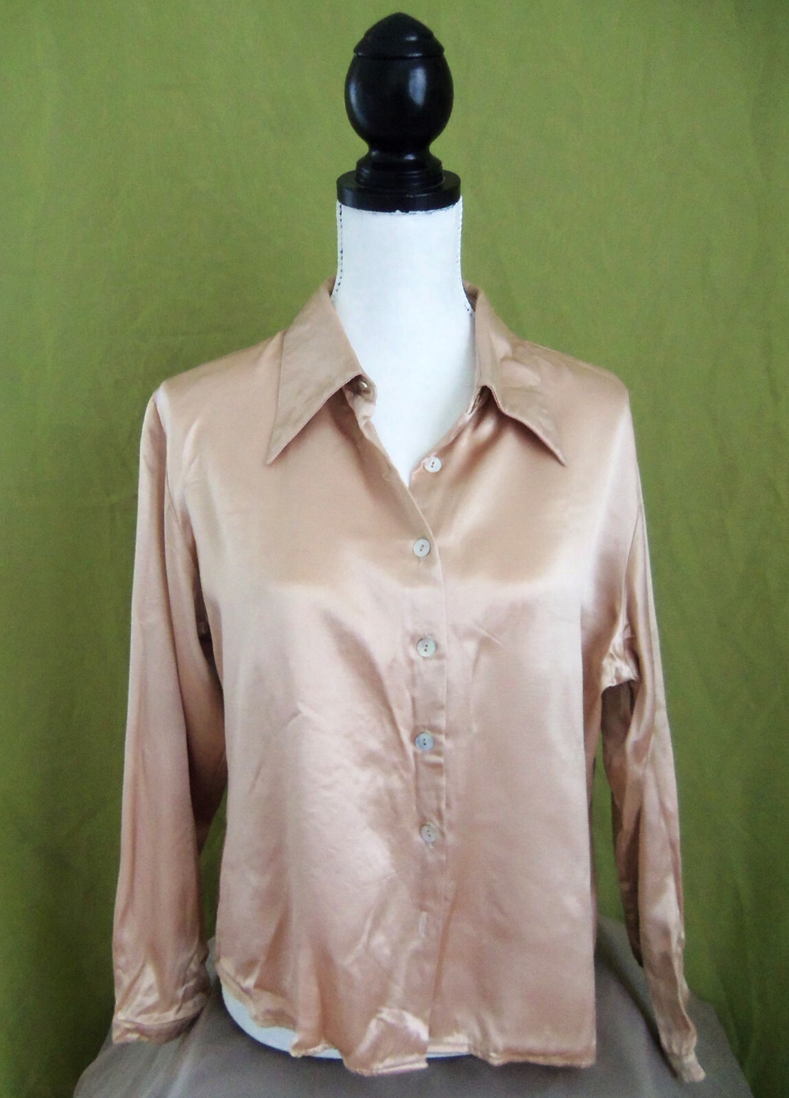 90s Apostrophe gold rayon/acetate faux satin blouse. Sz Lrg.