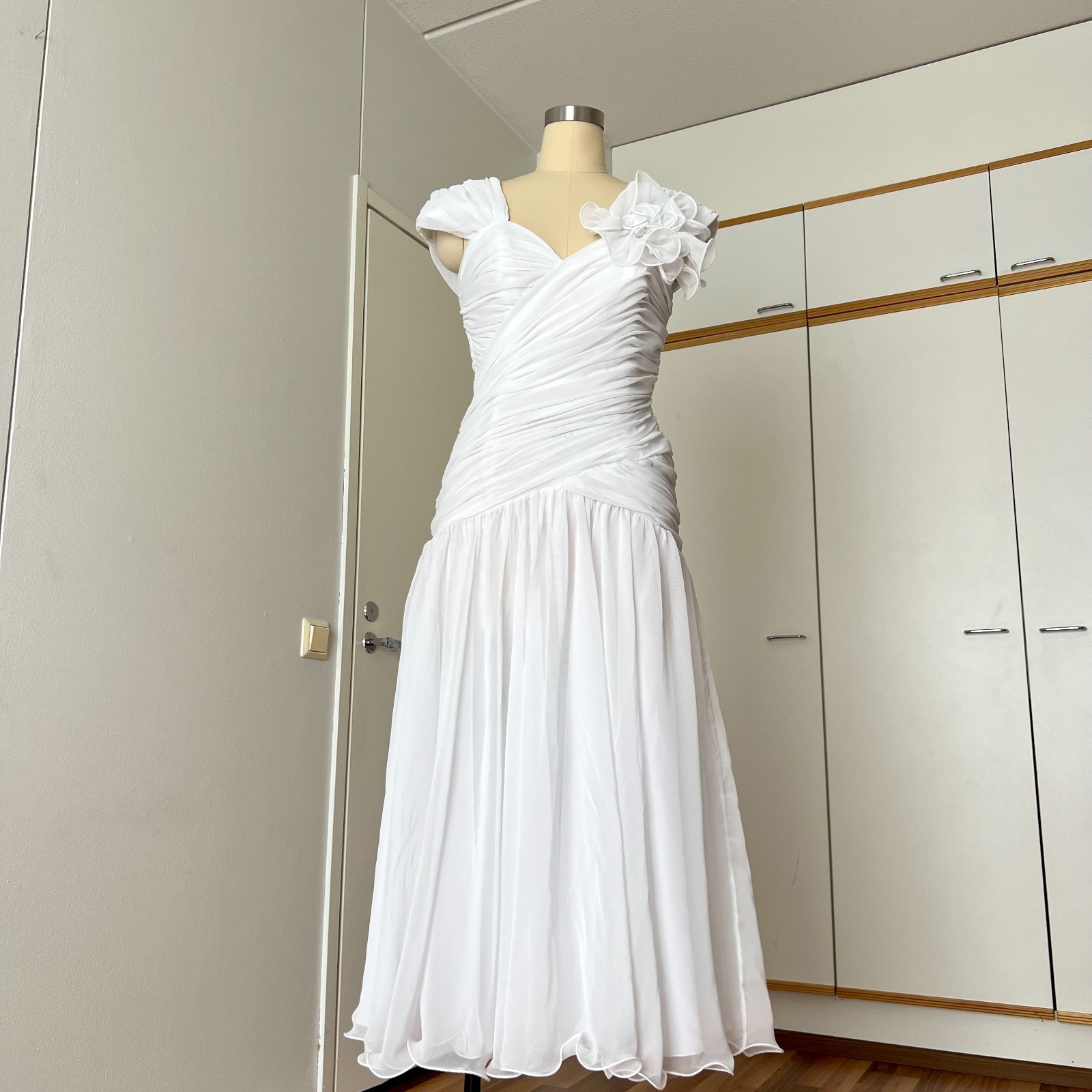 1980s JOHN CHARLES Vintage Drop Waist Wedding Dress Minimalist Bridal Gown EU 38