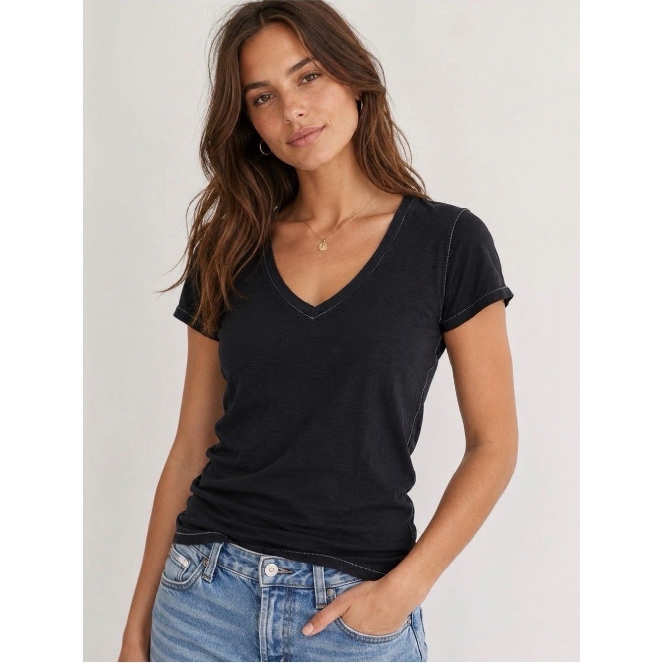 🖤 Frank & Eileen Vintage Inspired Black V Neck Tee Shirt Small Cotton Tee 🖤
