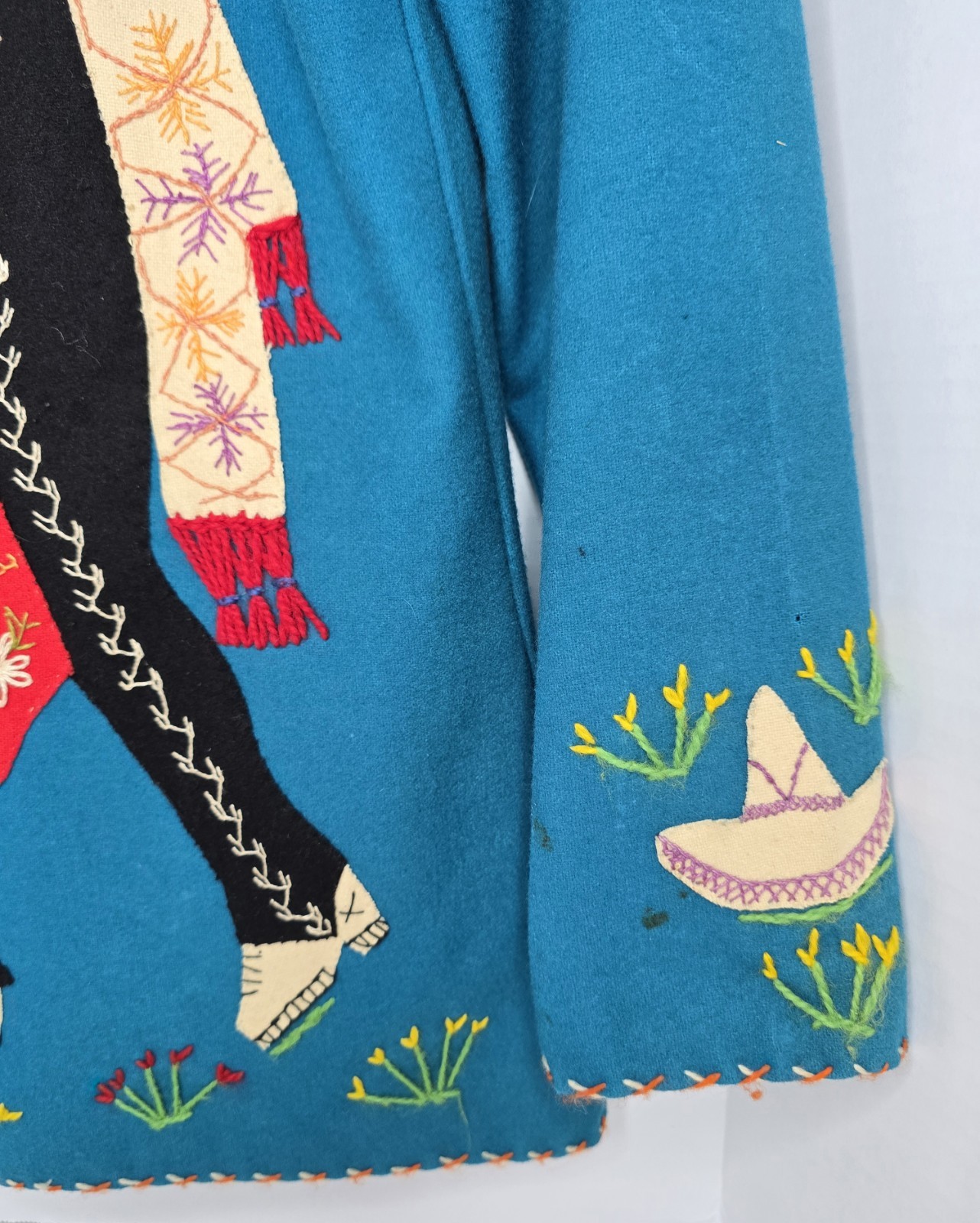 Vintage Mid-Century Lopez Mexican Wool Embroidered Souvenir Jacket – Teal As-Is