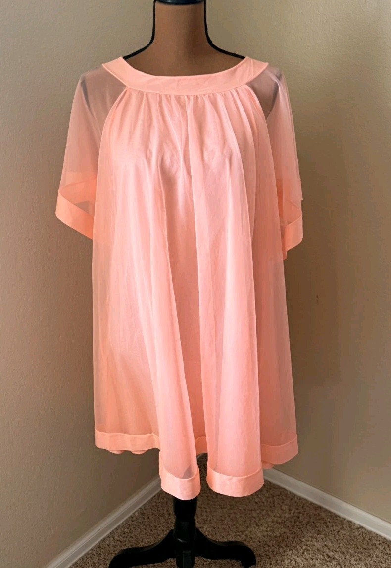 Vintage Texsheen Babydoll Chiffon Nightgown Dress Sz 36 Sheer Silky Hollywood