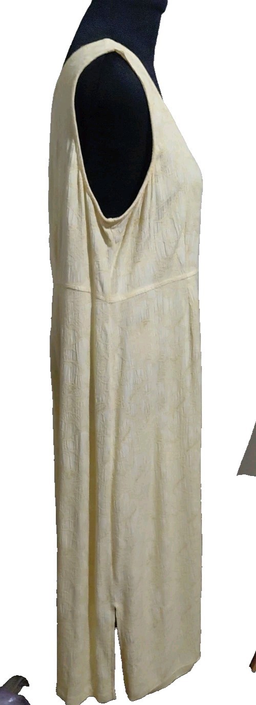 Vintage Karin Stevens Yellow Textured Sleeveless Maxi Dress 100% Rayon SZ 14P