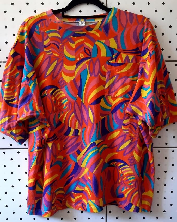 VINTAGE 80s KATHARINE HAMNETT Summer 1988 Multicolor T-shirt Top Oversize Siz S