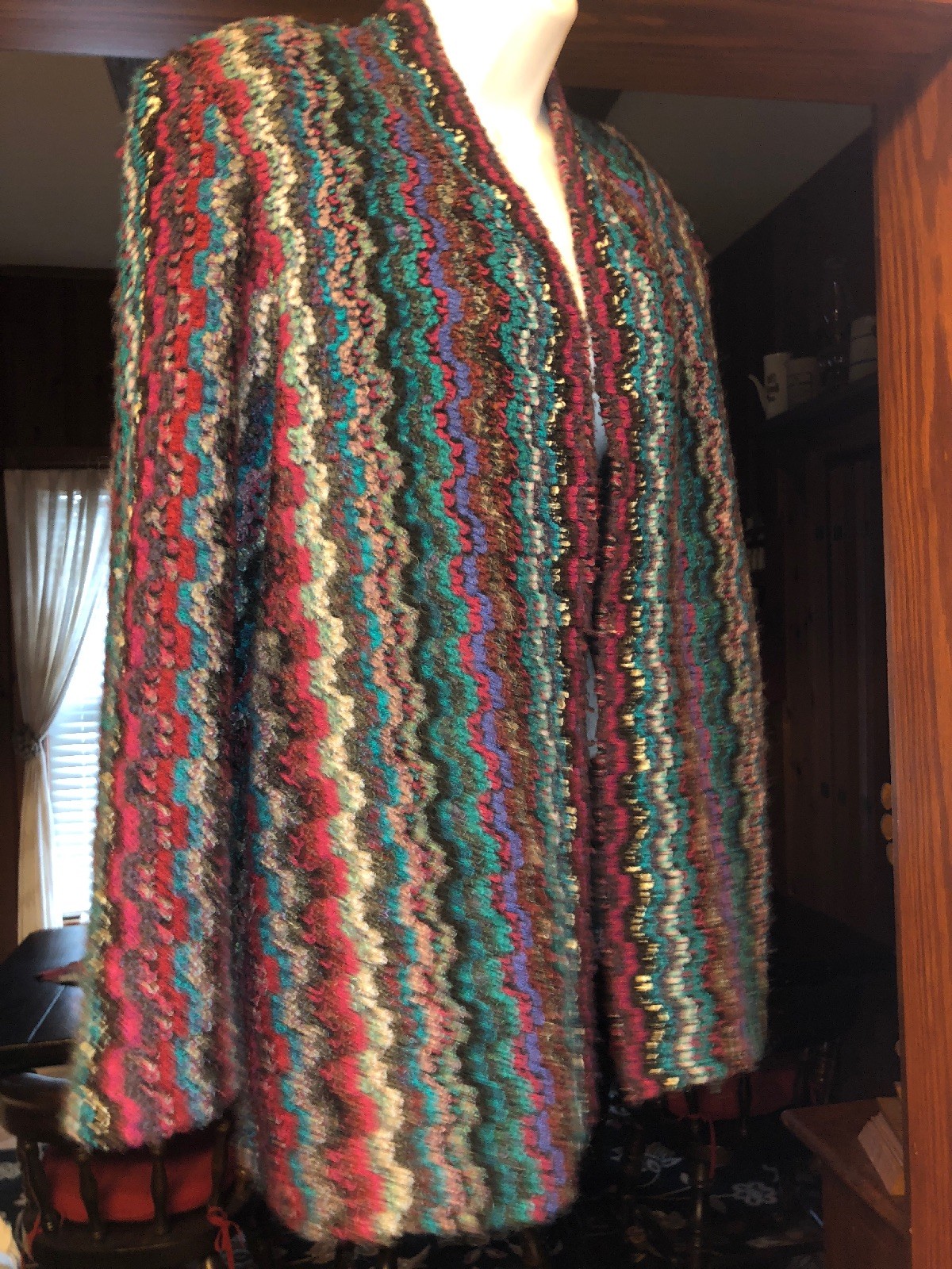 Graff California Wear Vintage Coat Of Many Colors Multicolor Yarn Knit Jacket 14