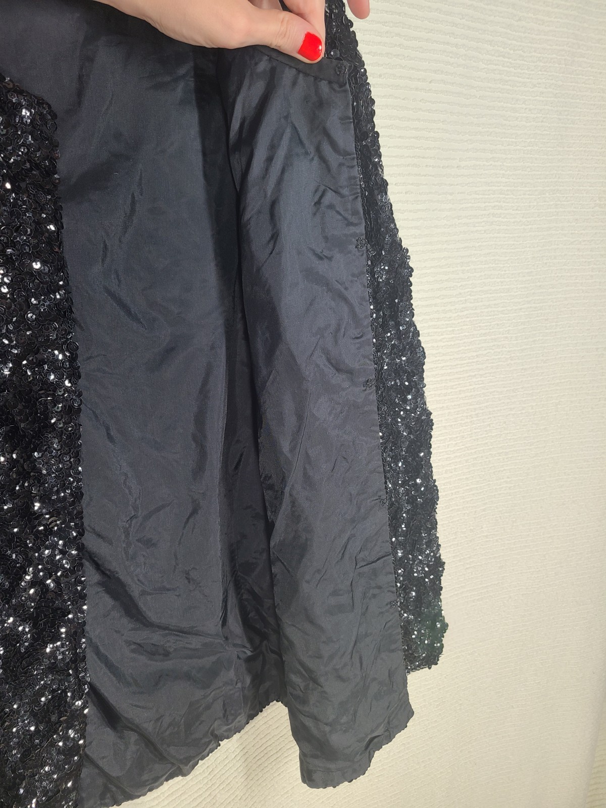 Vintage 1980s Black Sequin Jacket 46&Prime;b XL Minimal Squares Formal Evening Retro