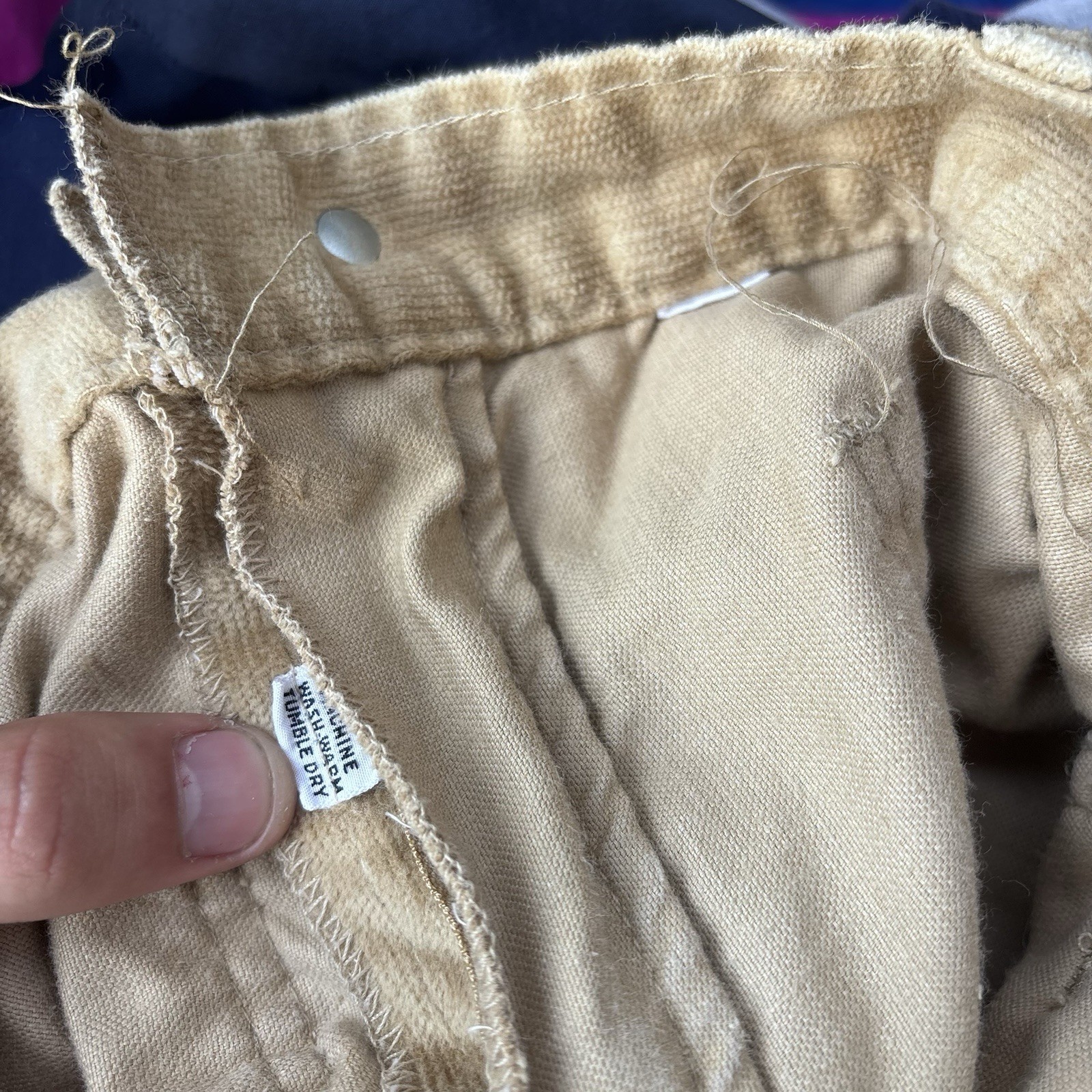 VTG Plush Bottoms Bell Bottom Snap Fly Pants Boho Hippy 27×31 Khaki Twill 70s