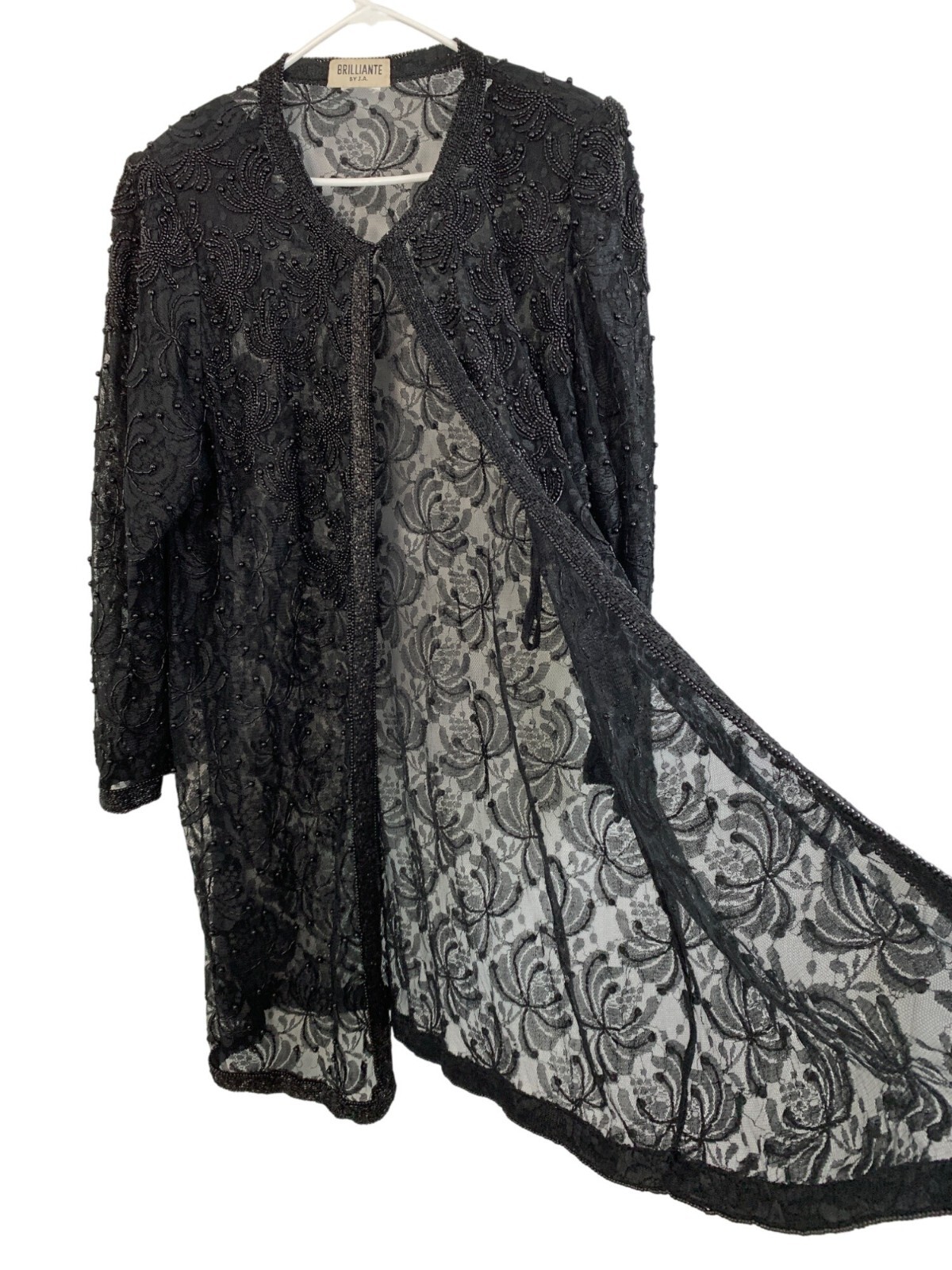 Rare VTG 90s Brilliante By J.A. Black Bead Lace Cardigan Jacket Mother of Bride
