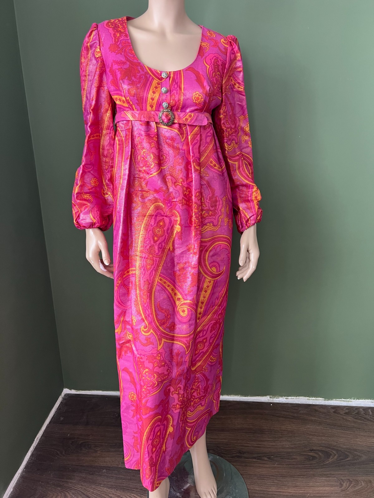Vintage 60s DOLLY ROCKERS Sambo Paisley Long Dress Empire style M-L (16)