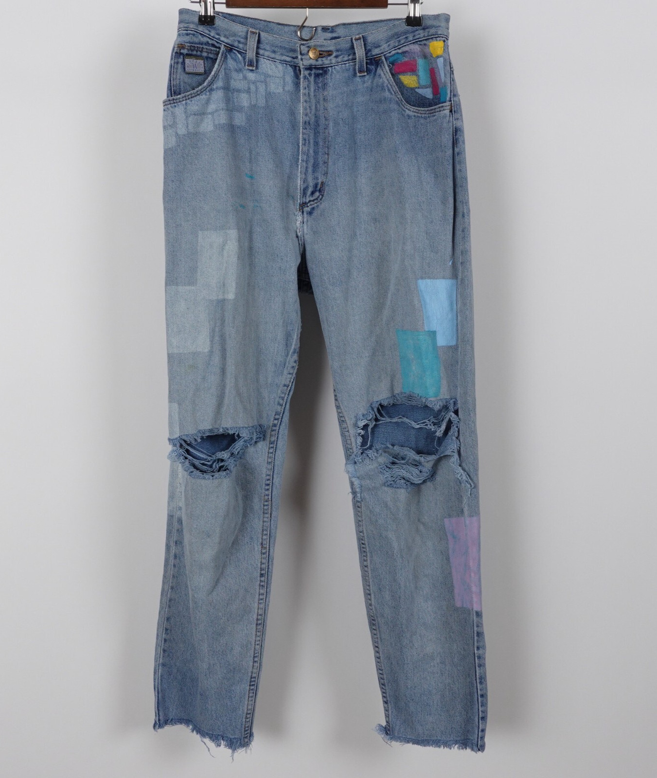 Vintage 70s Womens Wrangler Painted Hippie Jeans Pants Made in USA Size 16 30×32