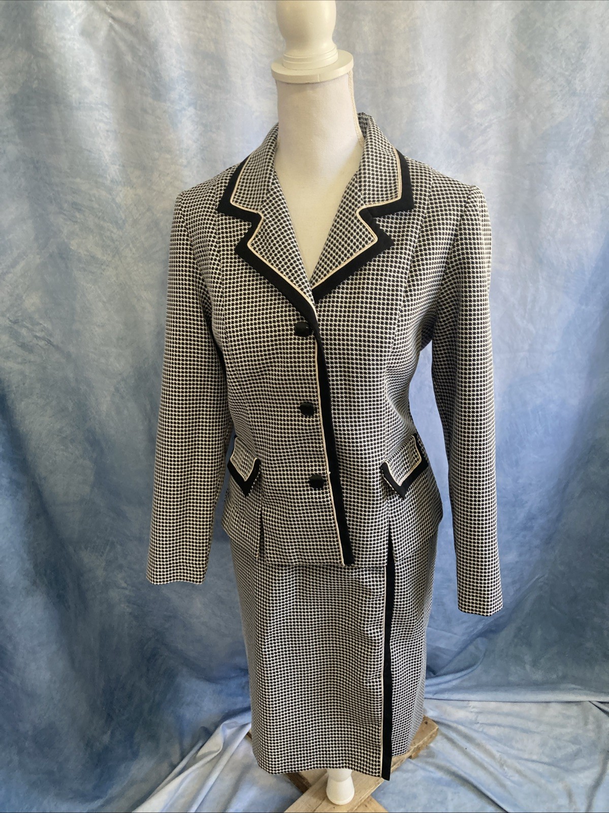 Vtg 90s Y2K Sag Harbor Petite 10P Houndstooth Suit Set Dark Academia Career