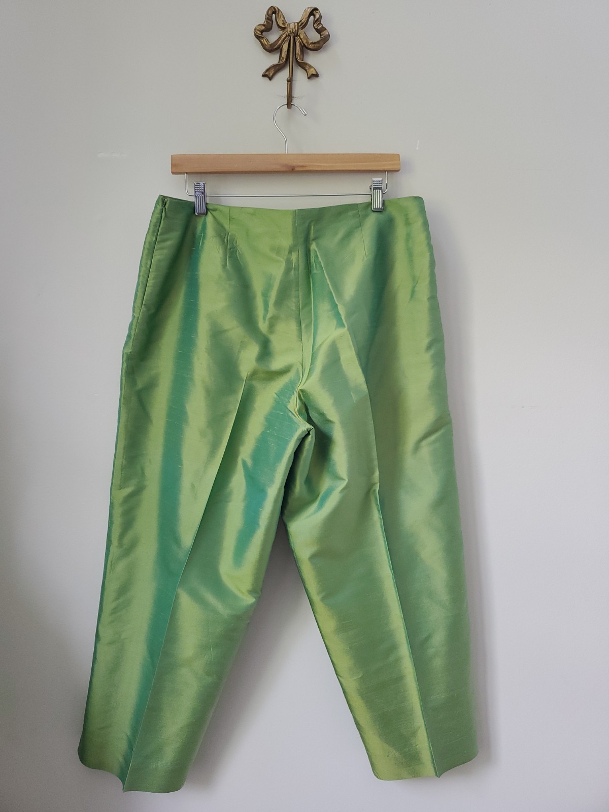 ALLISON TAYLOR Vintage Silk Lime Green 2pc Pant / Jacket Suit Women&rsquo;s XL /14