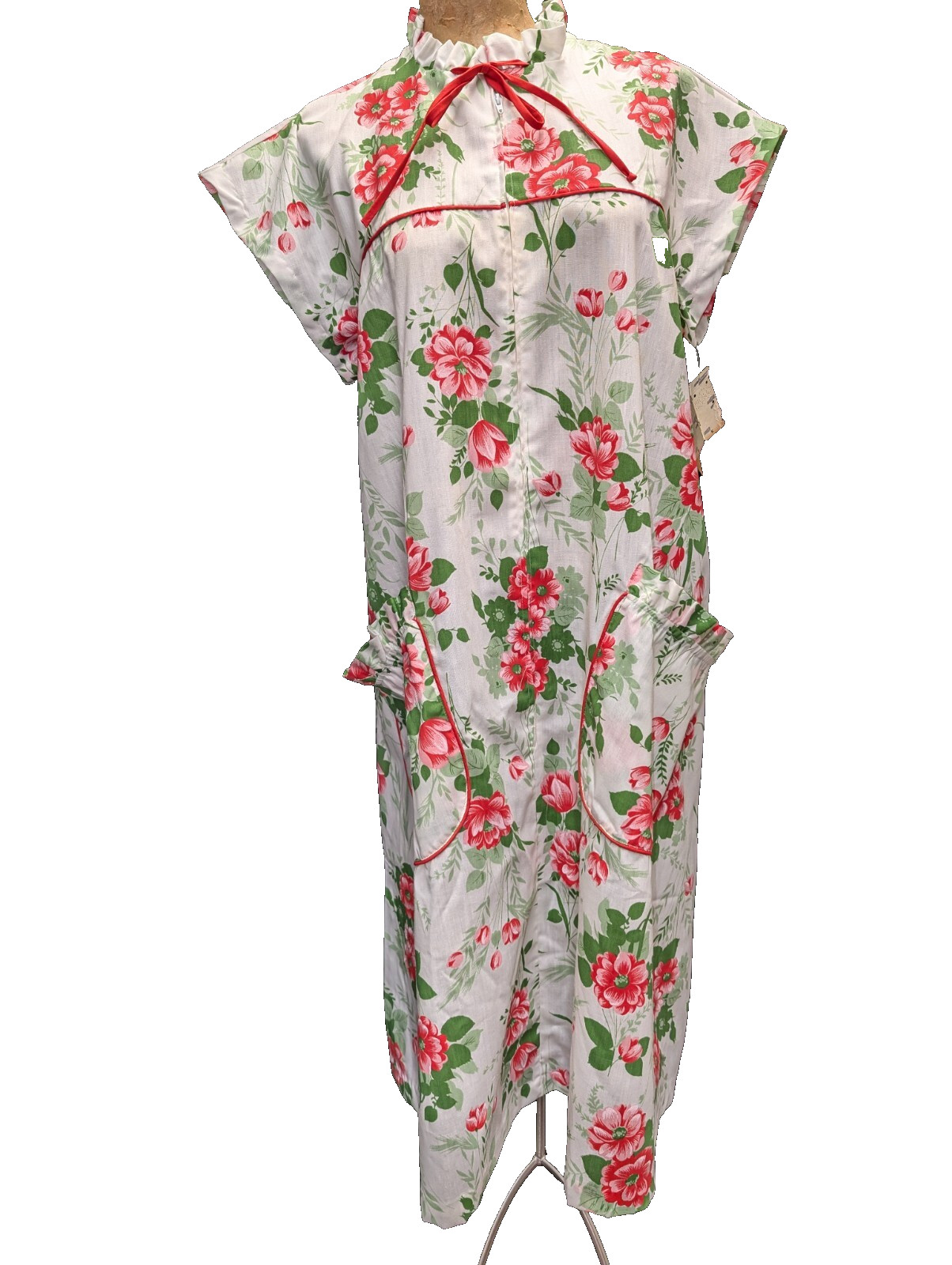 70s Pink White Green Cotton Blend Day Dress by Smart Time Size Large NWT