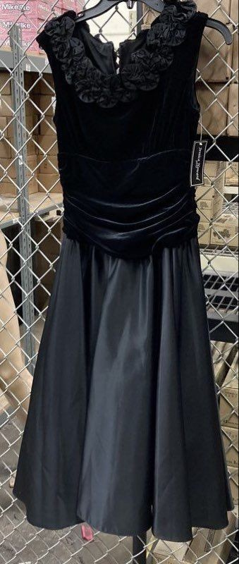 Vintage Y2K Jessica Howard Women&rsquo;s Black Velvet Rosette Satin Dress NWT Sz 8P