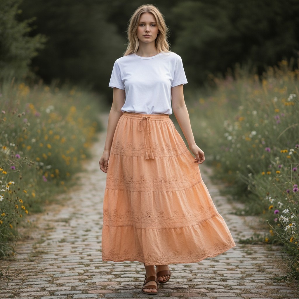Unit Casuals Skirt Womens Peach OS Victorian Edwardian Petticoat Festival Boho