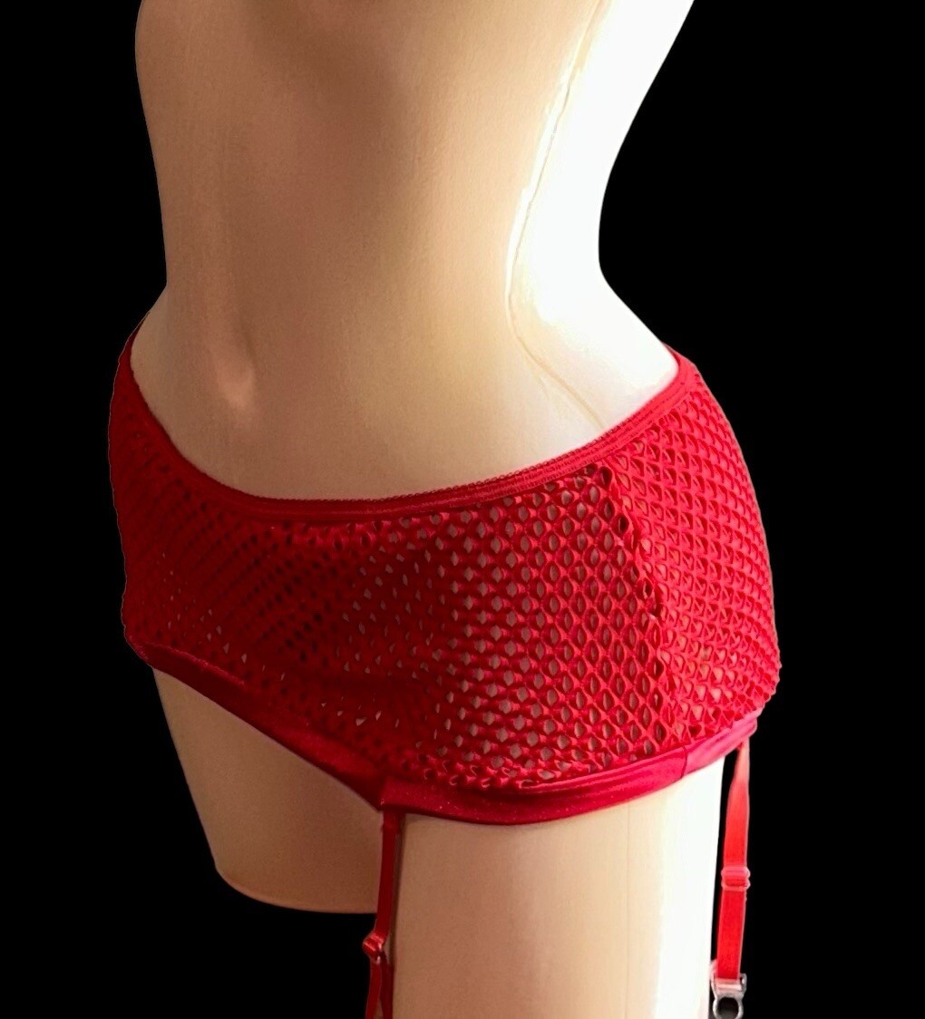 Risqué Red Slippery Satin Nylon Garter Belt G-String Panties Womens O/S NOS