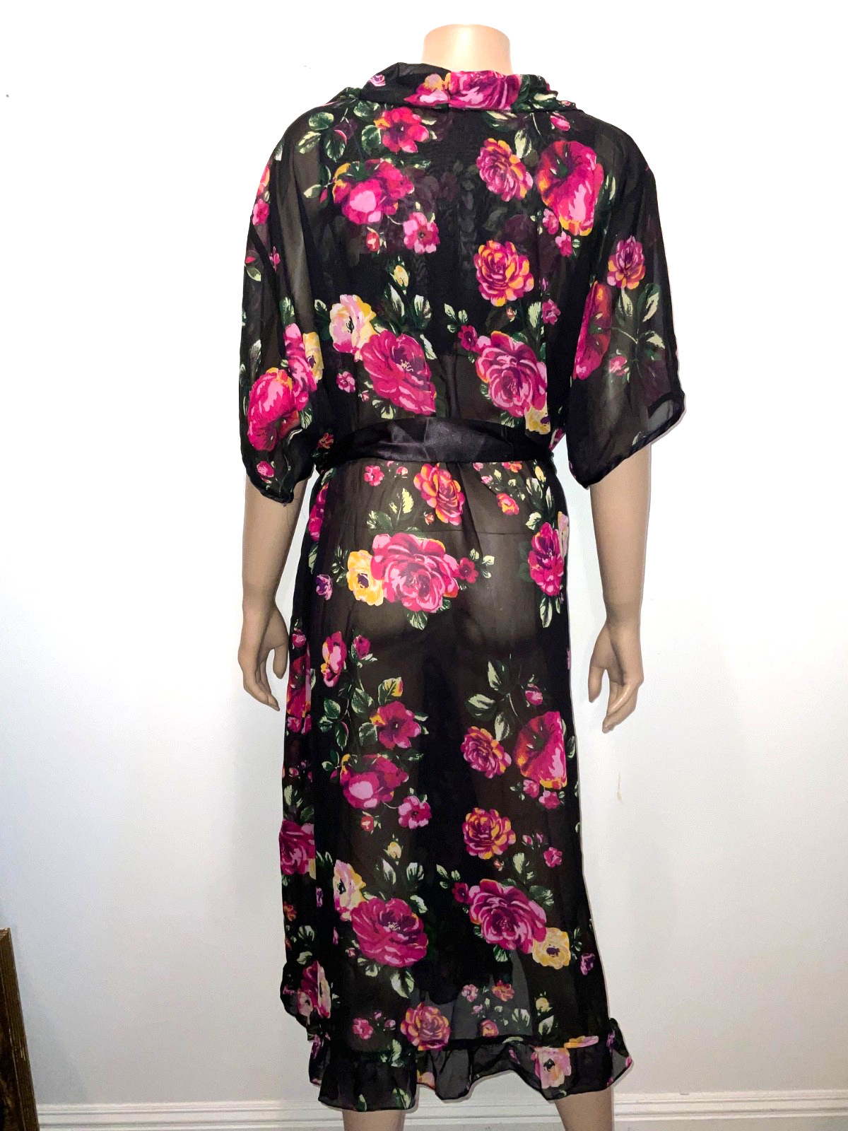 Vintage Ruffled Hem Long Maxi Sheer Floral Robe Size 2X