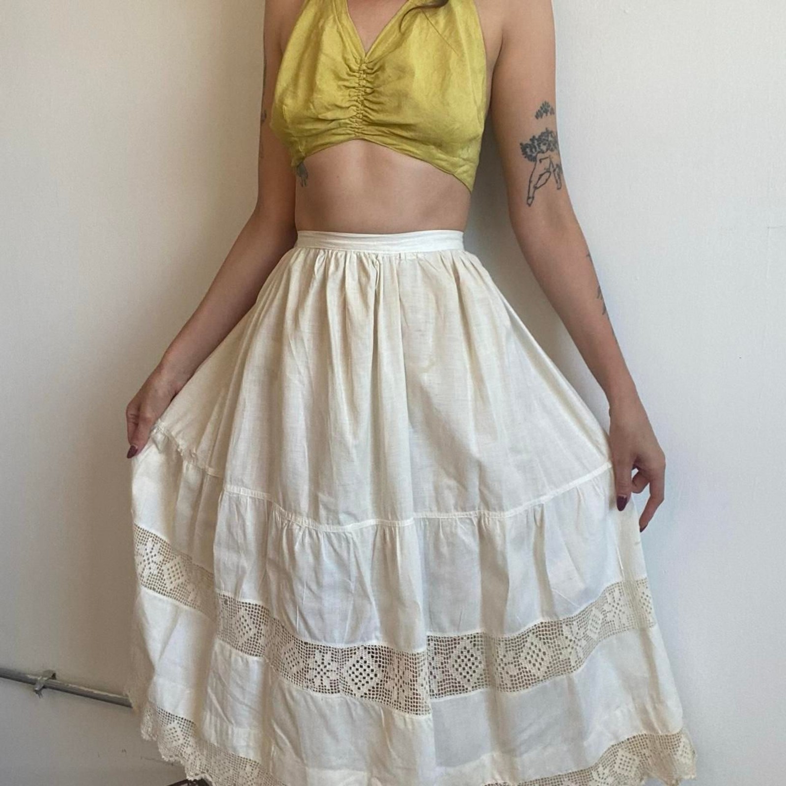 1900s antique edwardian petticoat skirt with crochet paneling