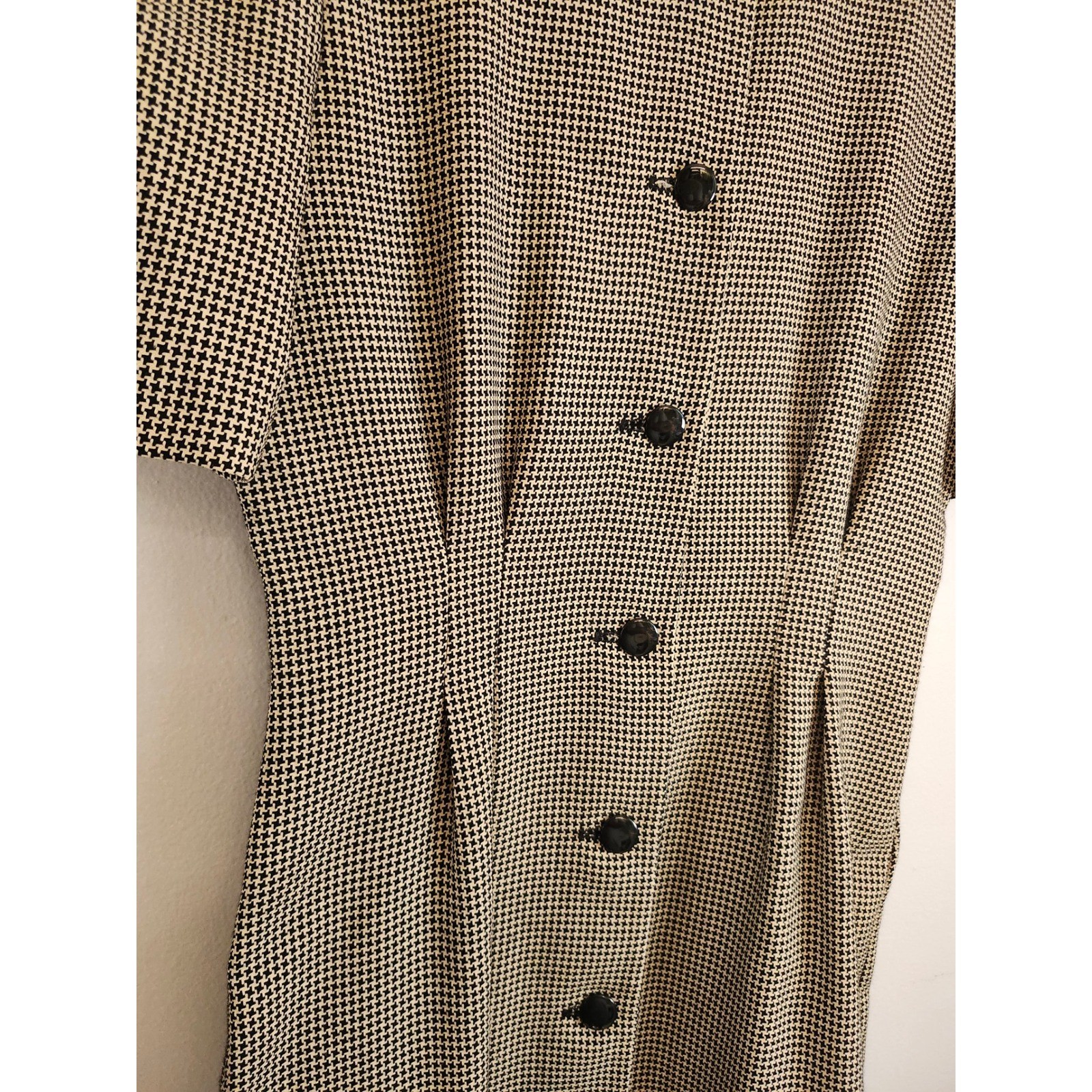 Vintage Jessica Howard Houndstooth Dress Petite Sz. 4 Black White 80s 90s Career
