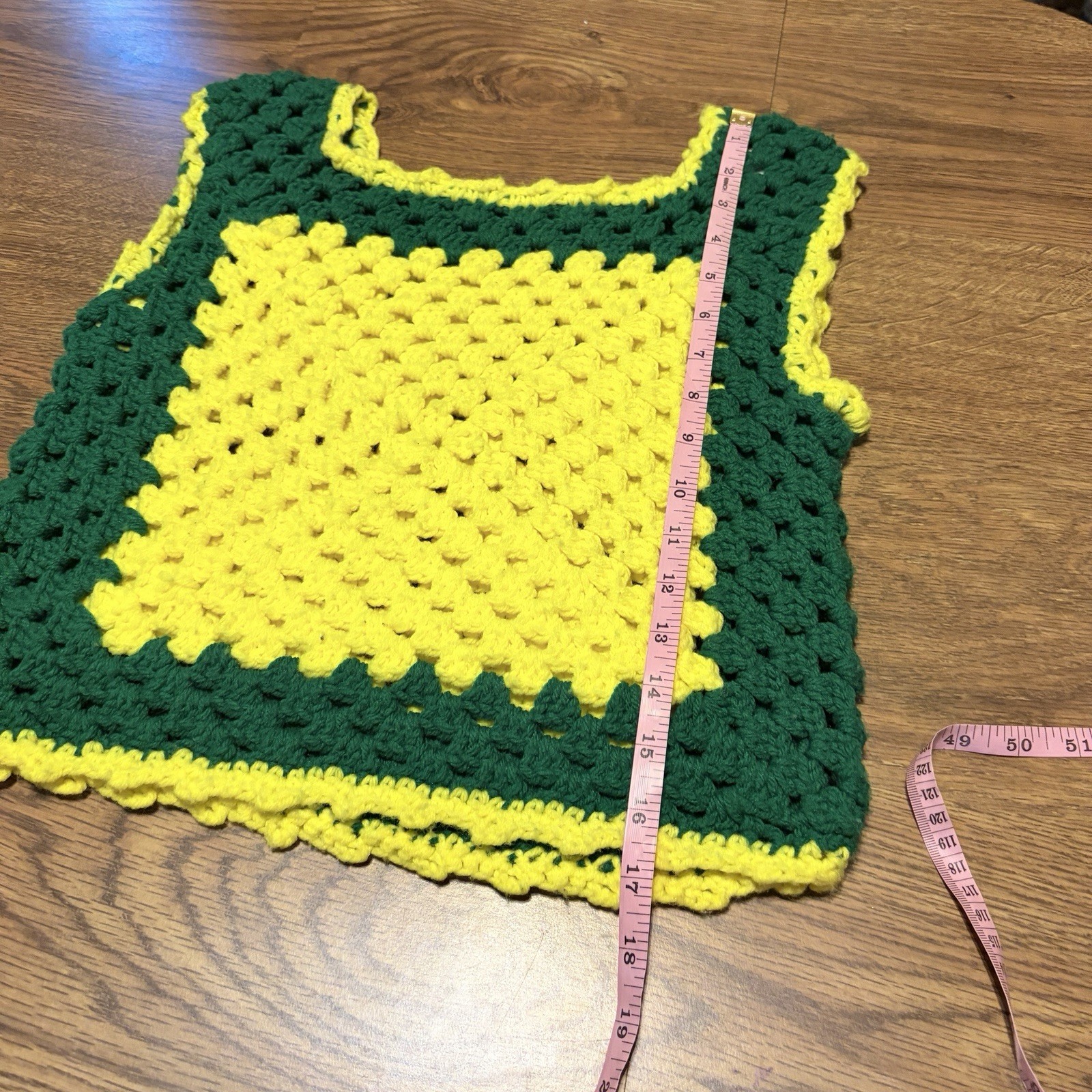 Authentically True Vintage 70s Handmade Green And Yellow Crochet Tank Top Size S