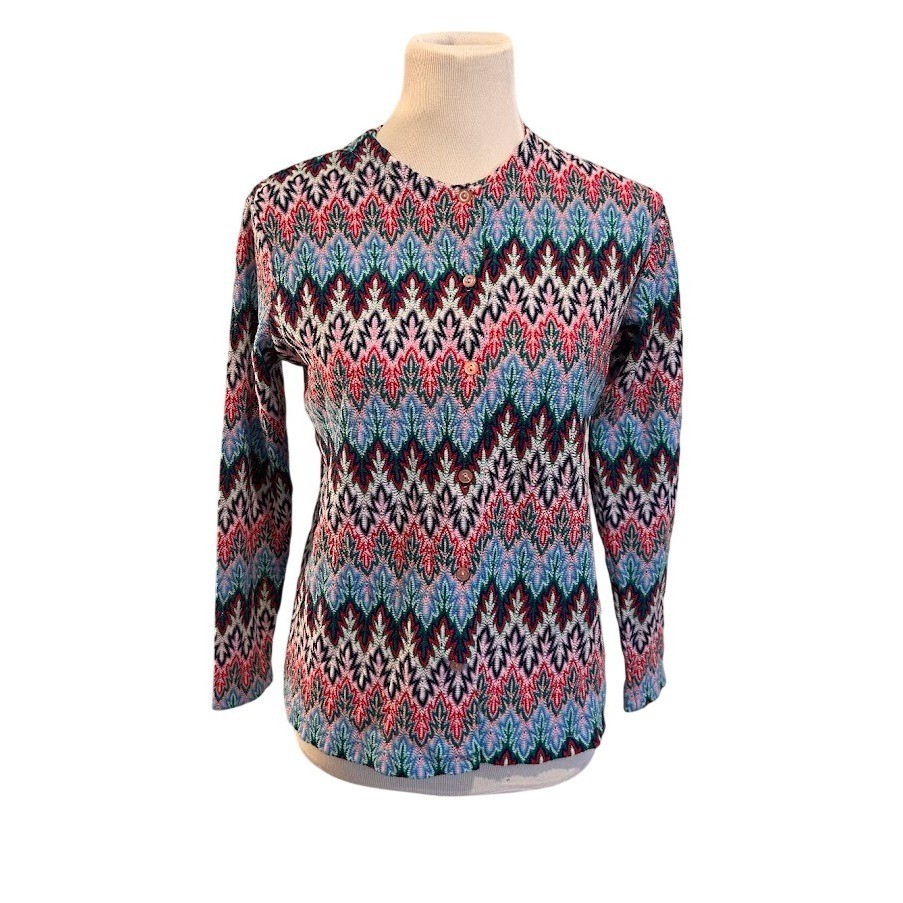 Miss Holly Vtg 70&rsquo;s Chevron Zigzag Knit Cardigan Sweater Multi Color Womens M