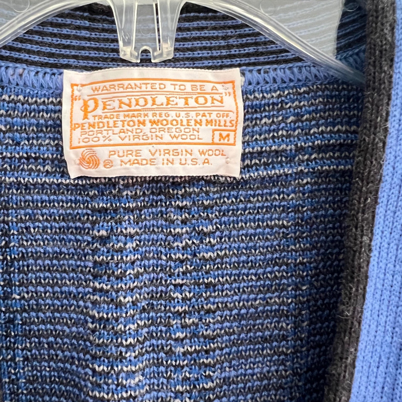 Vintage Pendleton Blue Plaid Virgin Wool Cardigan Sweater Womens Medium USA Made