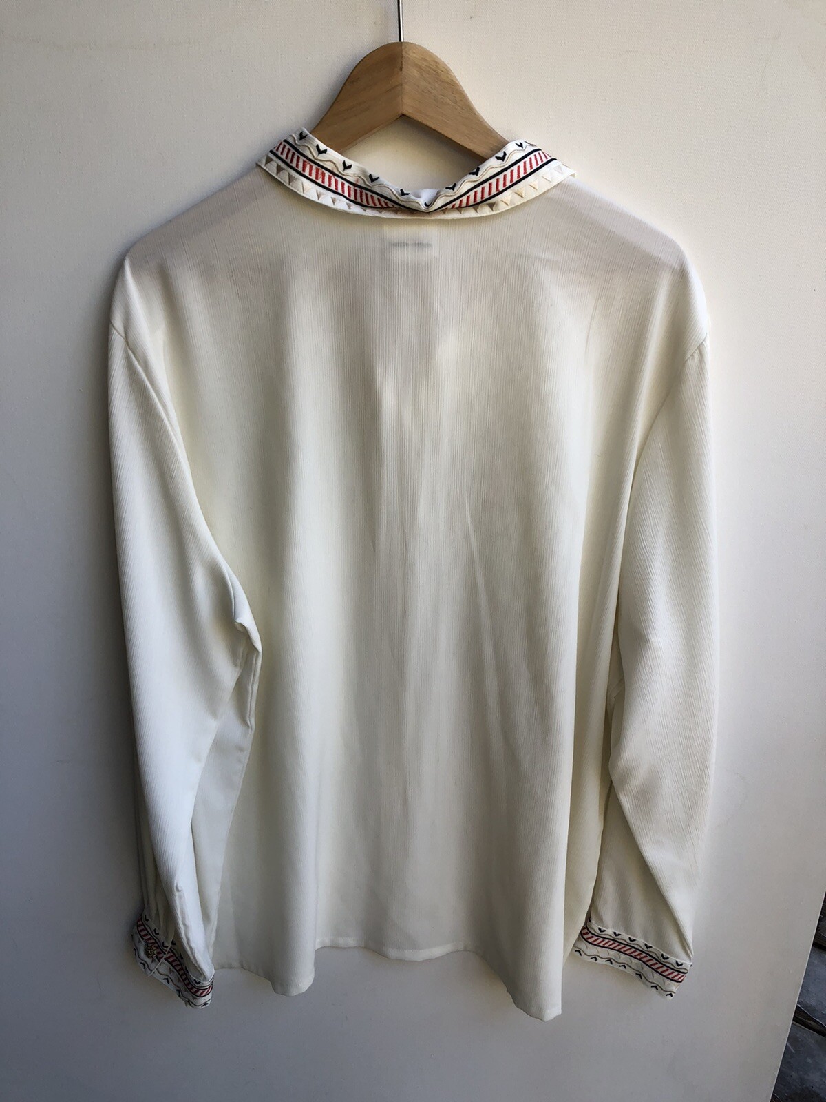 Koret Ivory Embroidered Collar Button-Up Long Sleeve Blouse Top Vintage Size 22w