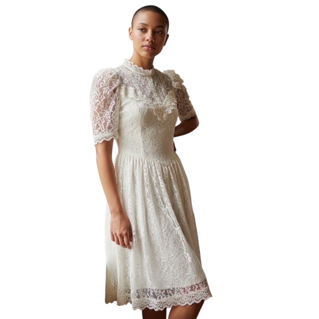 Vintage Gunne Sax Jessica Women&rsquo;s Dress Bridal Cream Lace Ruffles, Size 10