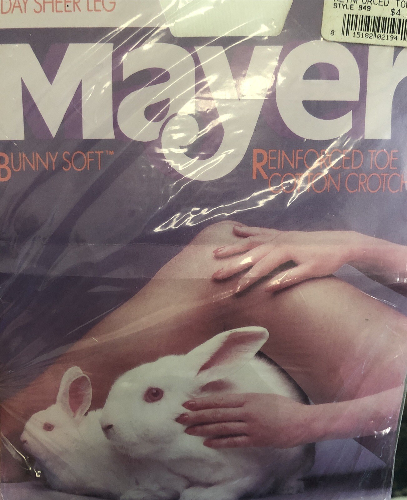 Vintage Mayer Bunny Soft Control Top Nylon Sheer Pantyhose White TALL 1985 USA