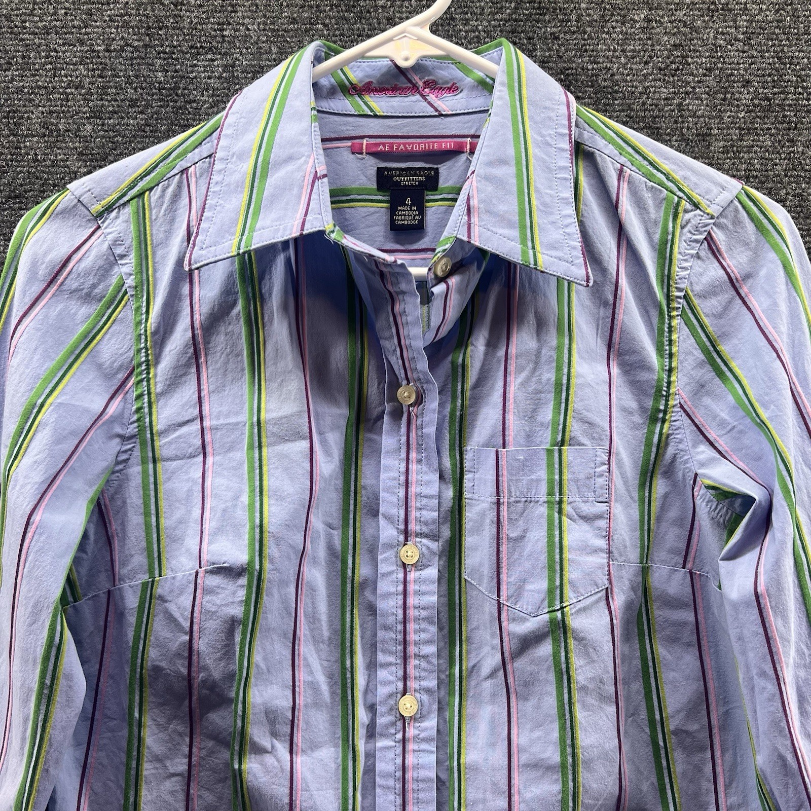 American Eagle Outfitters Button Up Shirt 4 Blue Stripe AE Favorite Fit Y2K Vtg