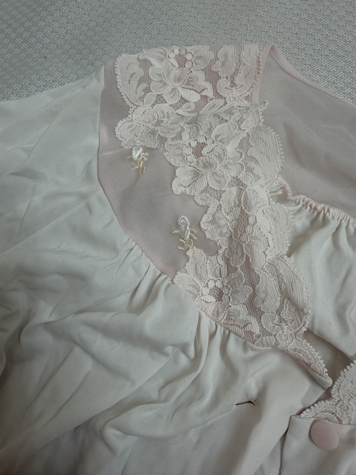 Vintage Shadowline Nightgown Medium Blush Pink Lace Trim Full Length USA Made