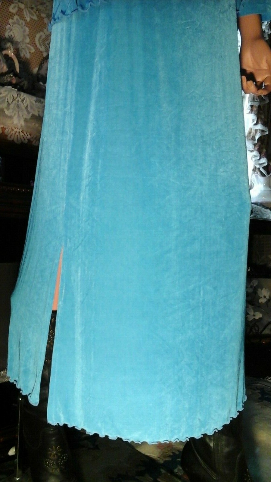 VTG AMANDA TURQUOISE SLINKY ACETATE SPANDEX MAXI SKIRT & TOP SET SZ M L NICE !!