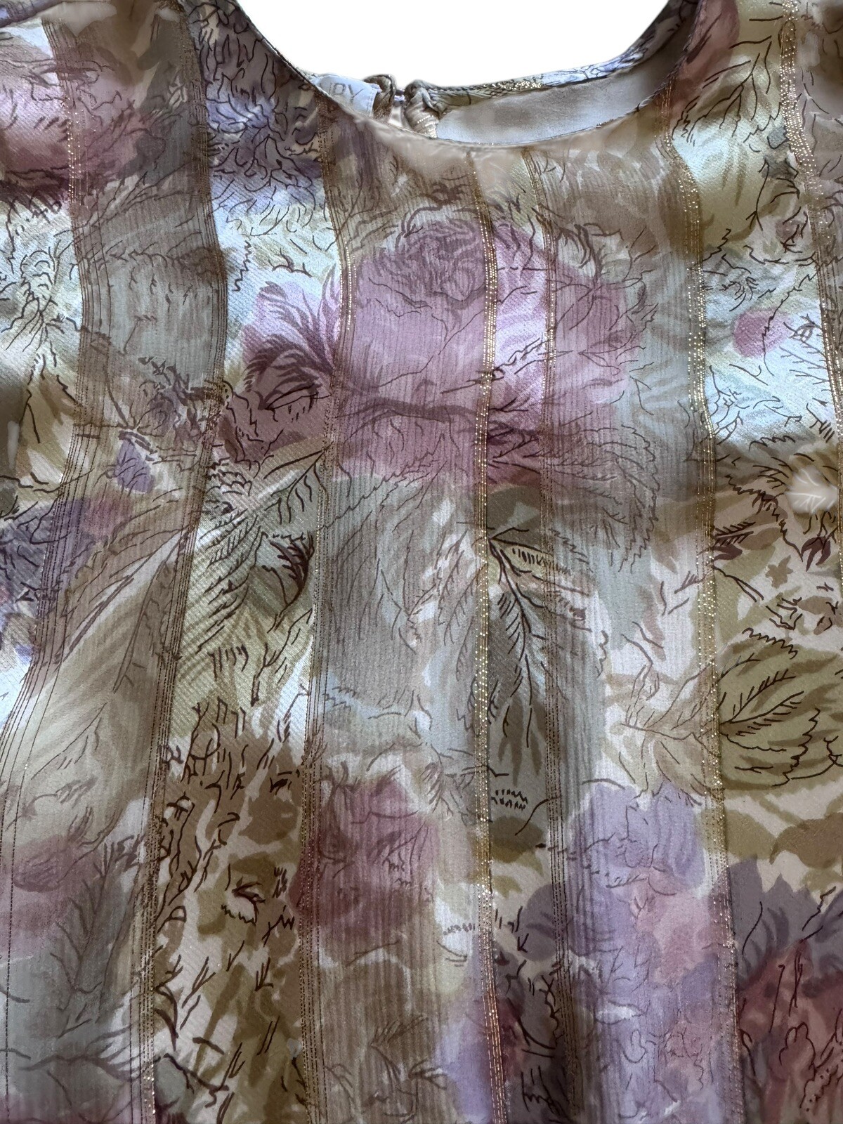100% Silk Judy Hornby 6 Vintage Couture 80’s Pastel Floral Metallic Gold Ruffled