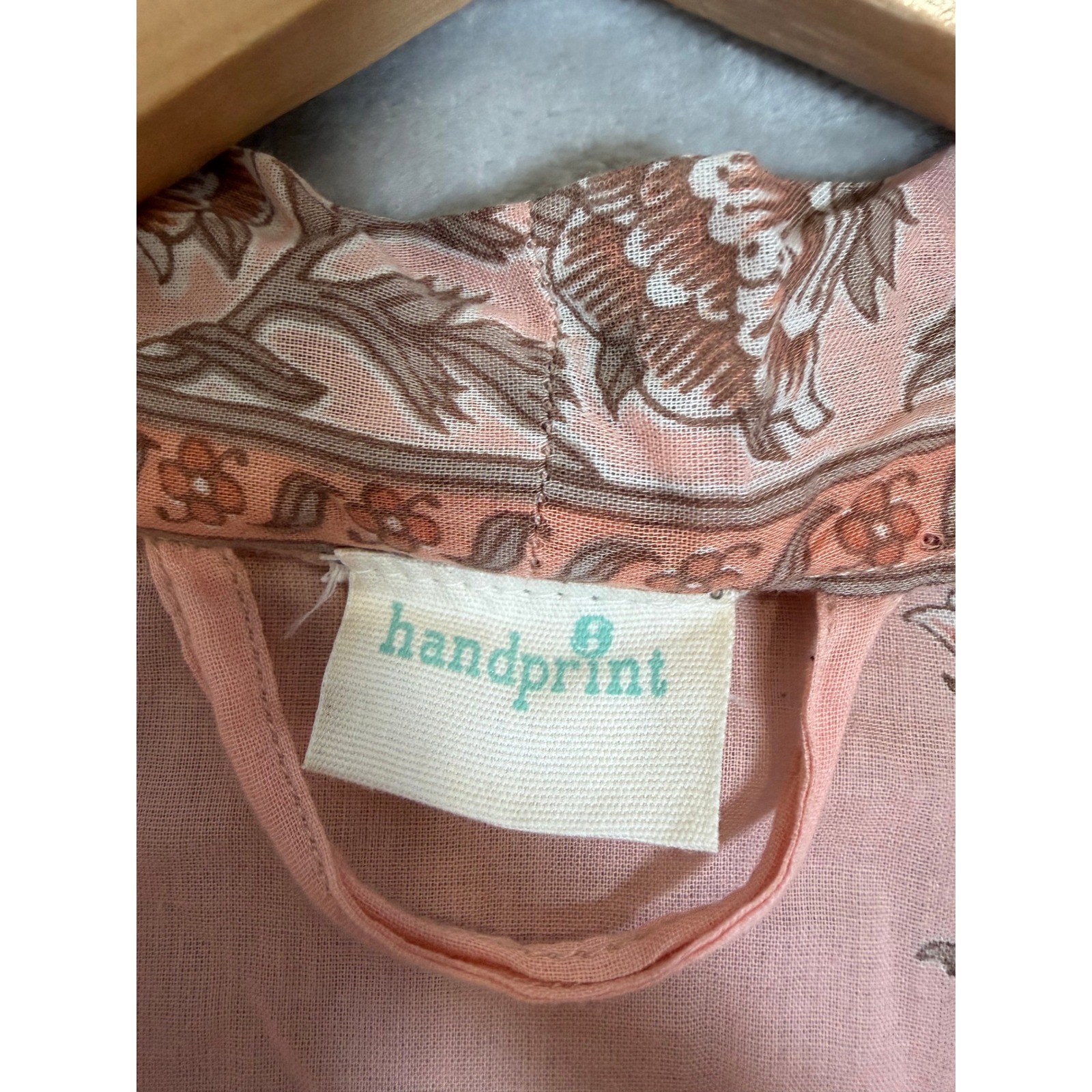 Handprint Robe One Size Peach Block Print Cotton Kimono Swim Cover Open Front