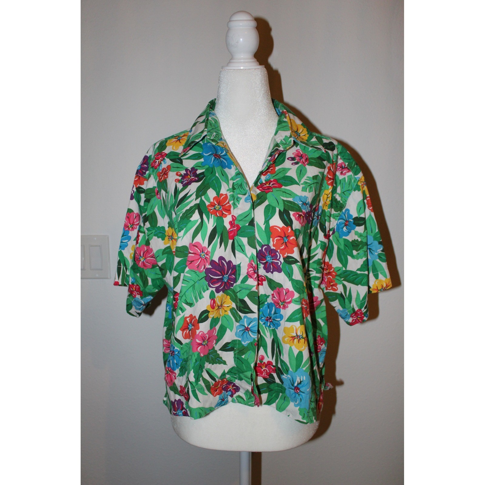VTG Liz Sport Tropical Floral Cotton Button Down Shirt Women&rsquo;s Size Large
