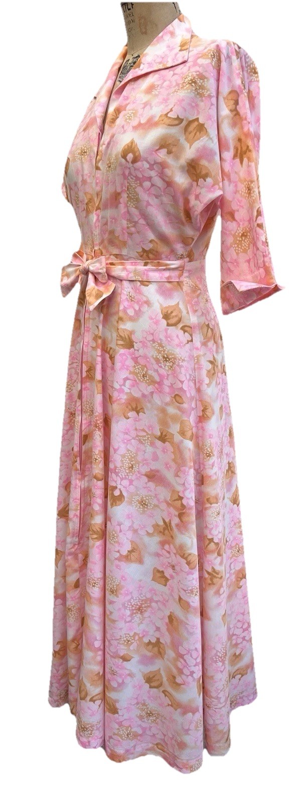 50s 60s Glamour Hostess Gown Floral Cotton Dogwood Print Fredericks of Hollywood