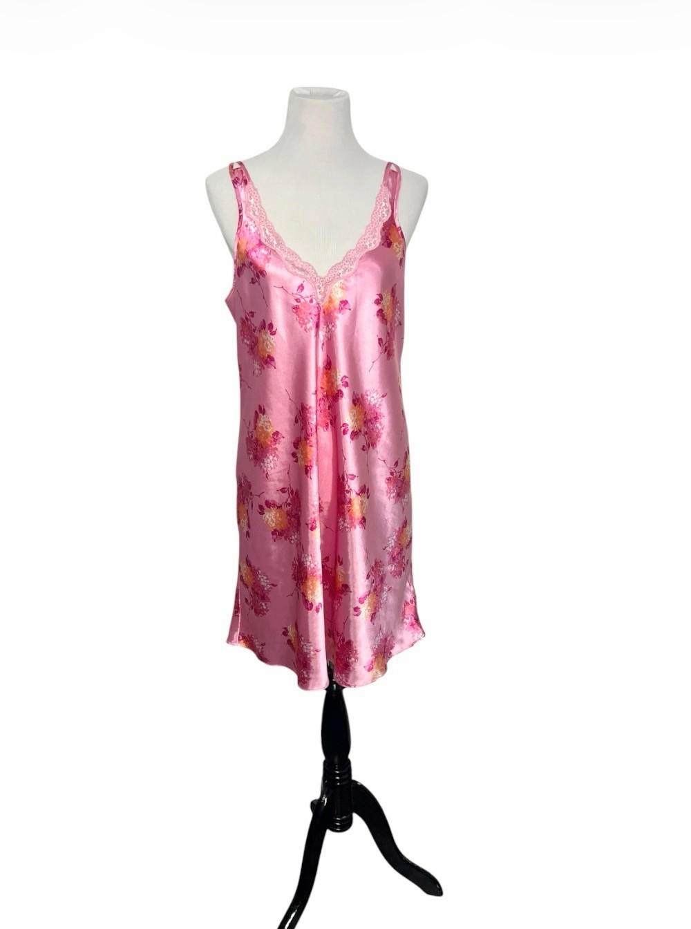 Vintage Jaclyn Smith Pink Floral Satin Slip Nightgown Dress | Size Large