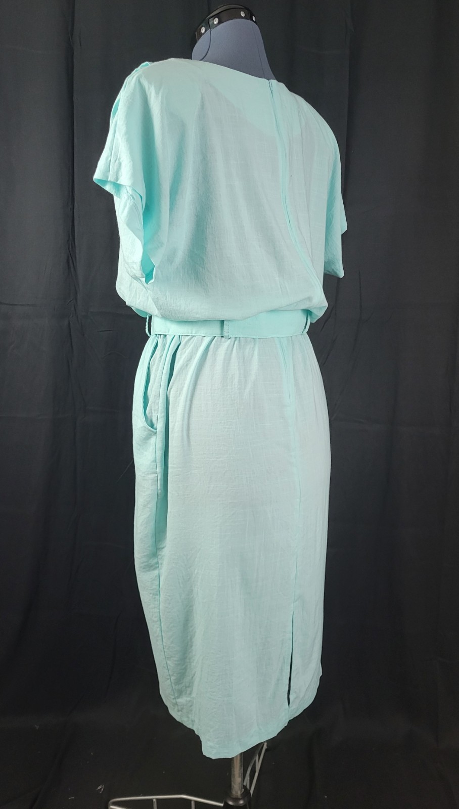 Vintage Stuart Alan Mint Green Blouson Dress w Slim Skirt & Belt Size 18