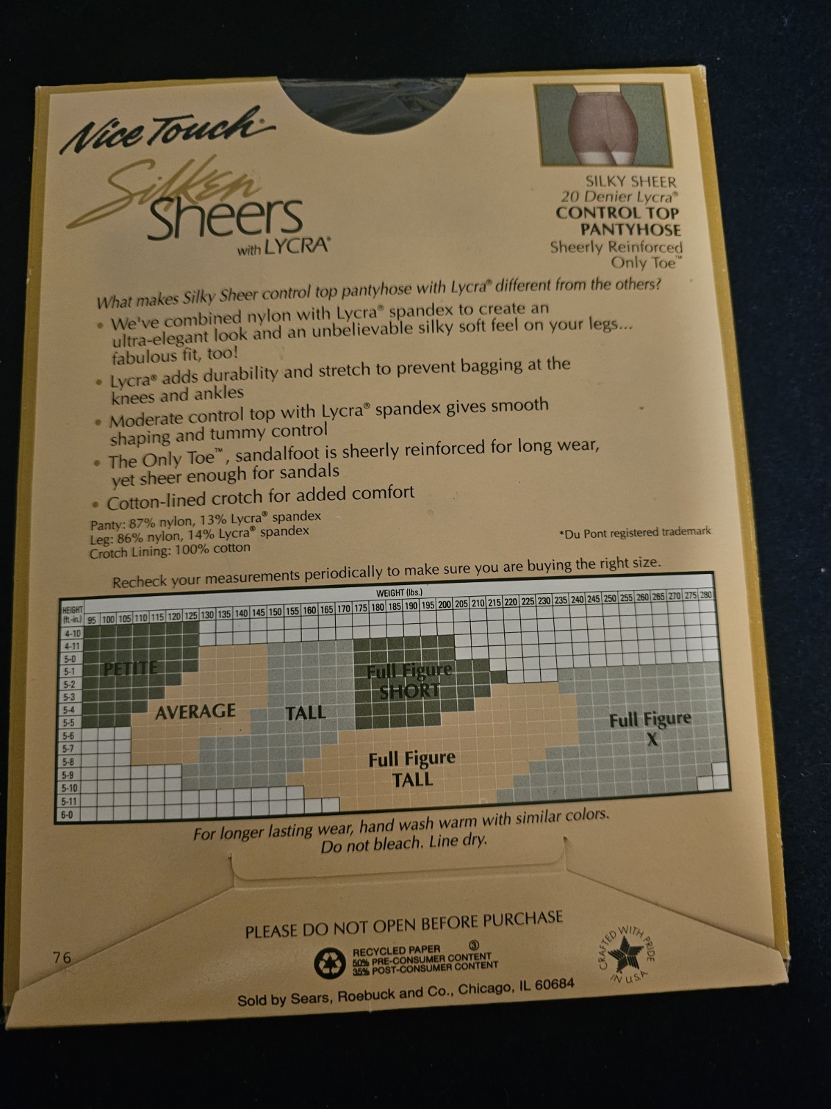 Sears Nice Touch SILKEN SHEERS Pantyhose w/Lycra VTG Steel Grey Full Figure Tall