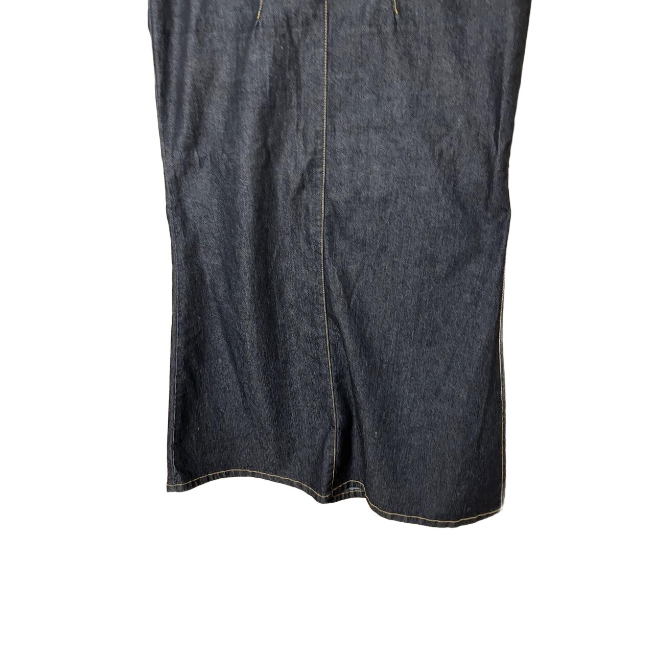 Bisou Bisou Dark Wash Contrast Stitching Maxi Length Denim Skirt Size 12