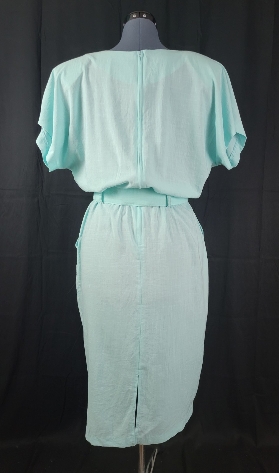 Vintage Stuart Alan Mint Green Blouson Dress w Slim Skirt & Belt Size 18