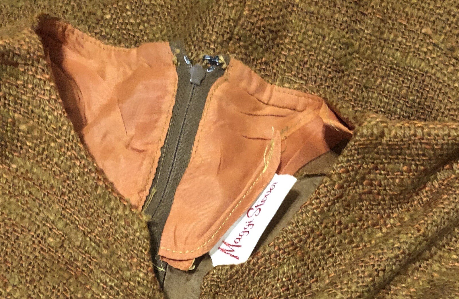 1960s Mad Men Brown Copper Knubby Maggi Stover Dress 34B