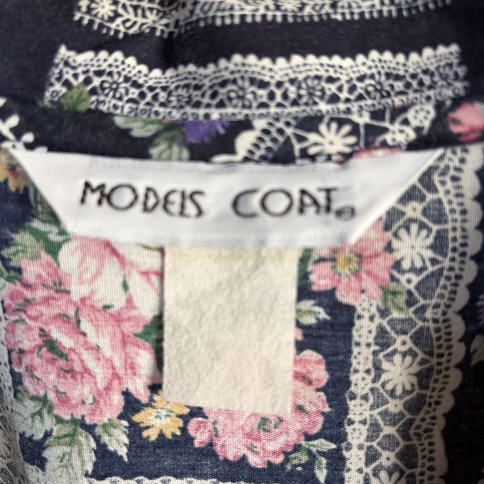 VTG Models Coat House Dress Patchwork Floral Blue Pink Snap Buttons Pockets
