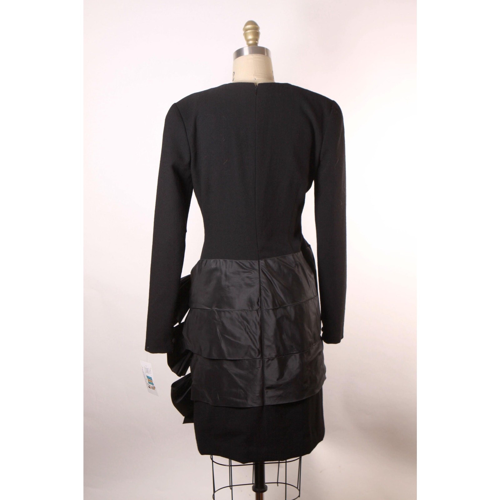 1980s Black Long Sleeve Oversized Bow Formal Cocktail Dress by Bill Blass